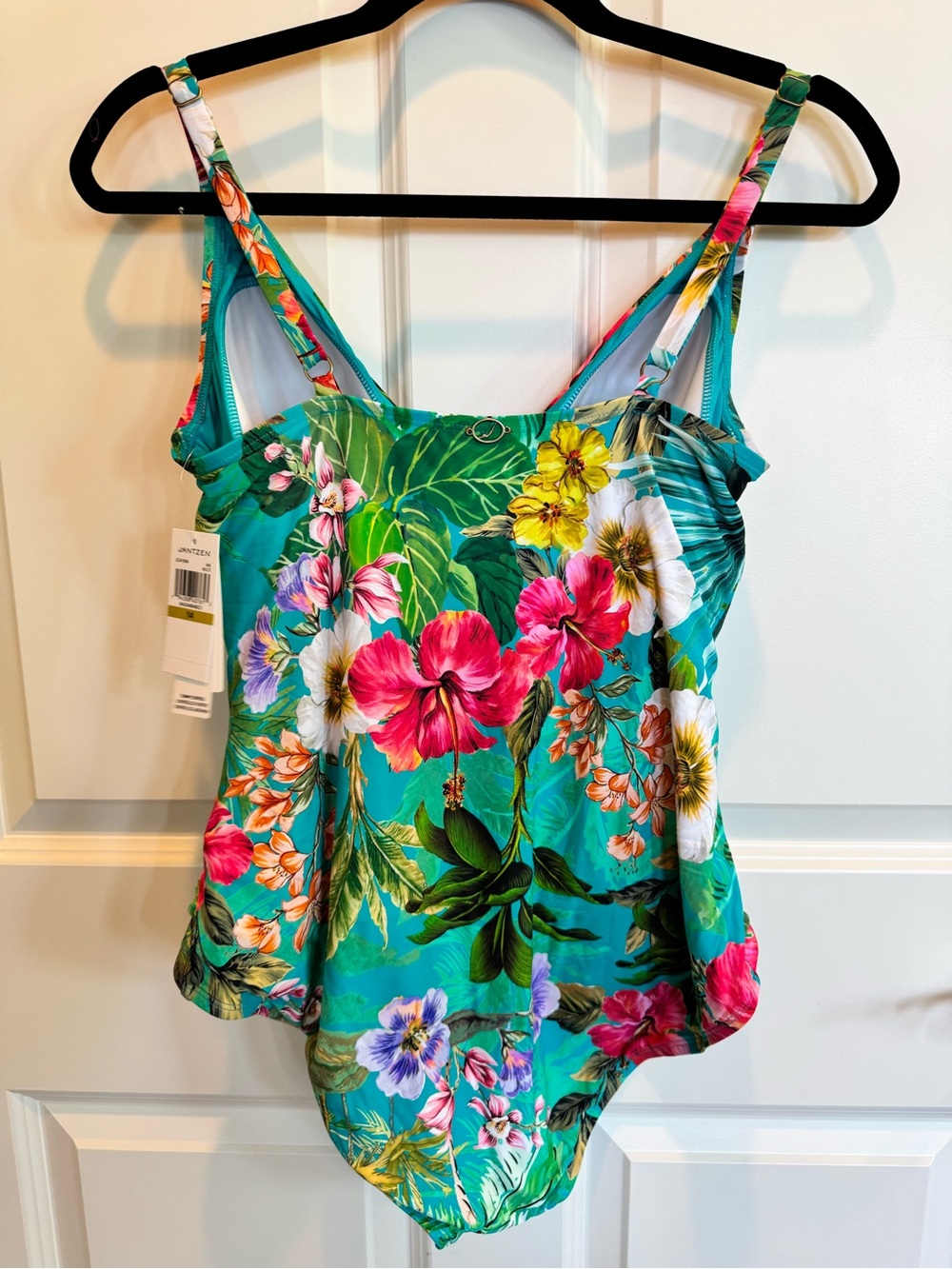 Jantzen Tropical Floral One-Piece Swimsuit in Teal & Multicolor - Picture 2 of 4
